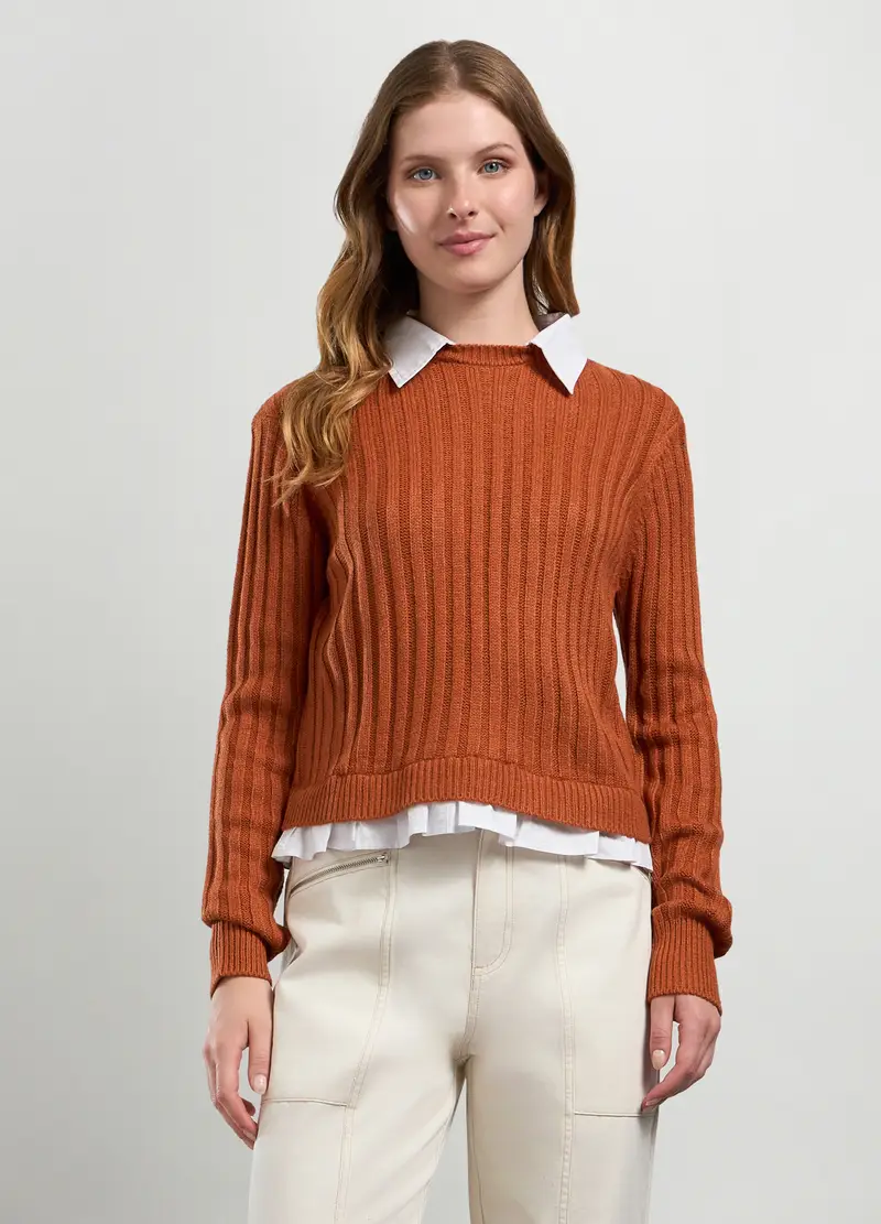 Maglia Tricot Con Inserti Donna, Arancione scuro