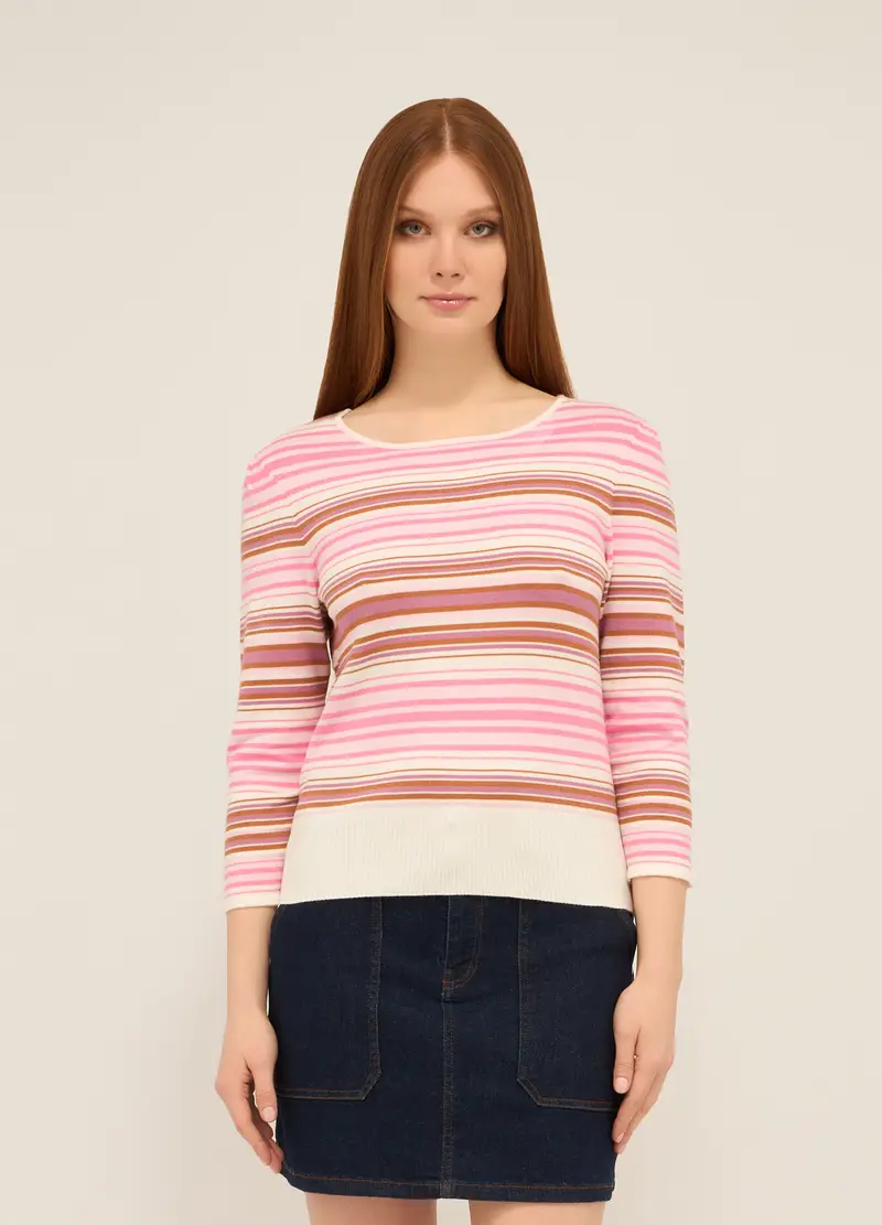 Upim, Maglia Tricot Misto Viscosa A Righe Donna, Bianco/Rosa, Taglia: XS