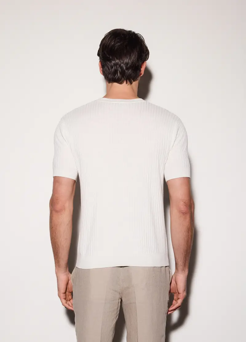 Maglietta A Maniche Corte In Cotone A Coste Uomo, Bianco miniatura 2