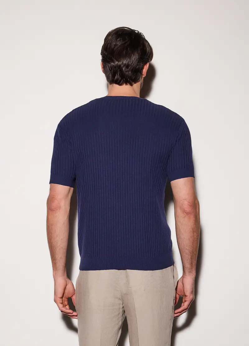 Maglietta A Maniche Corte In Cotone A Coste Uomo, Blu scuro miniatura 2