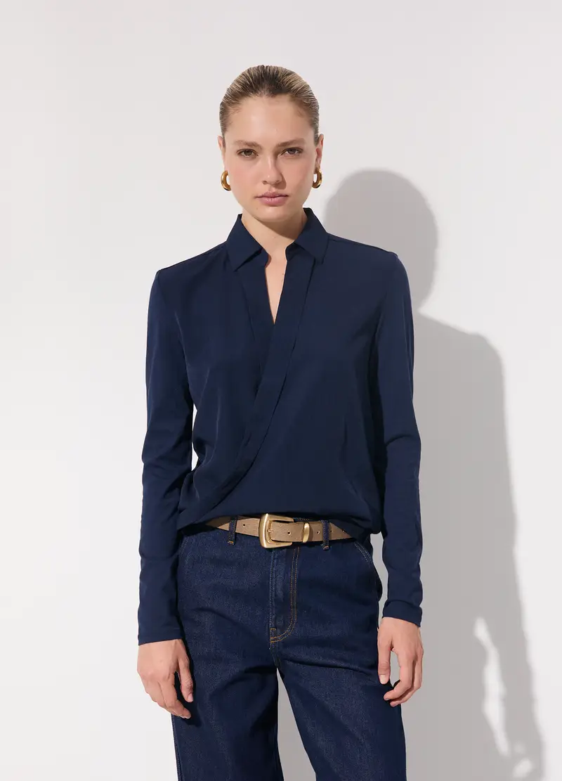 Maglietta A Maniche Lunghe In Cotone E Modal Donna, Unisex, Blu navy miniatura 2