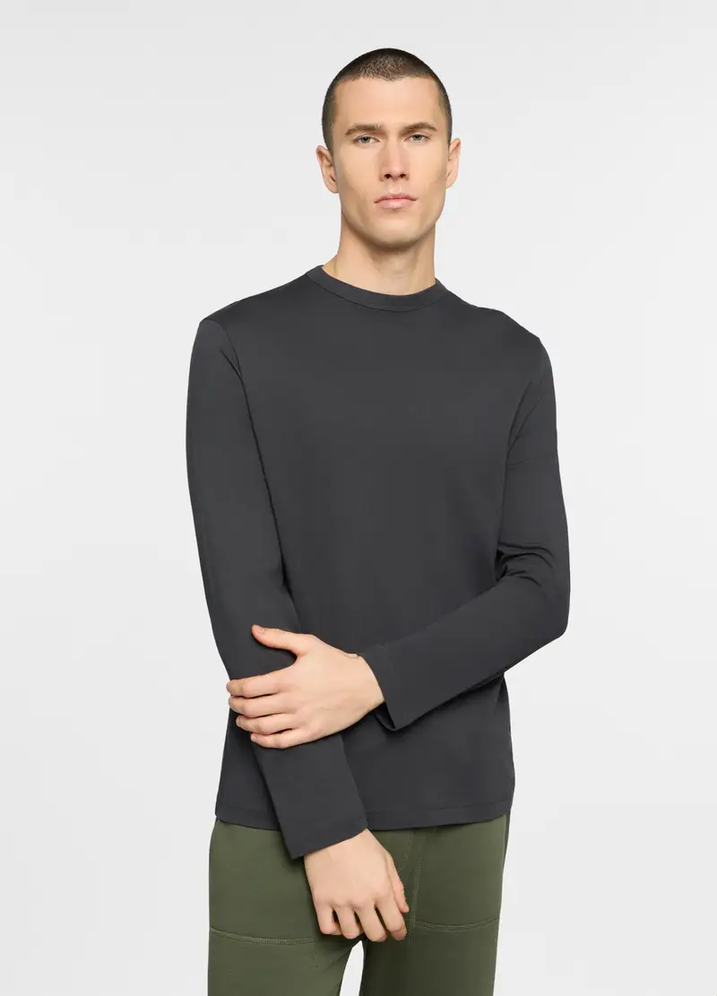 Maglietta A Maniche Lunghe In Cotone Uomo, Unisex, Grigio antracite