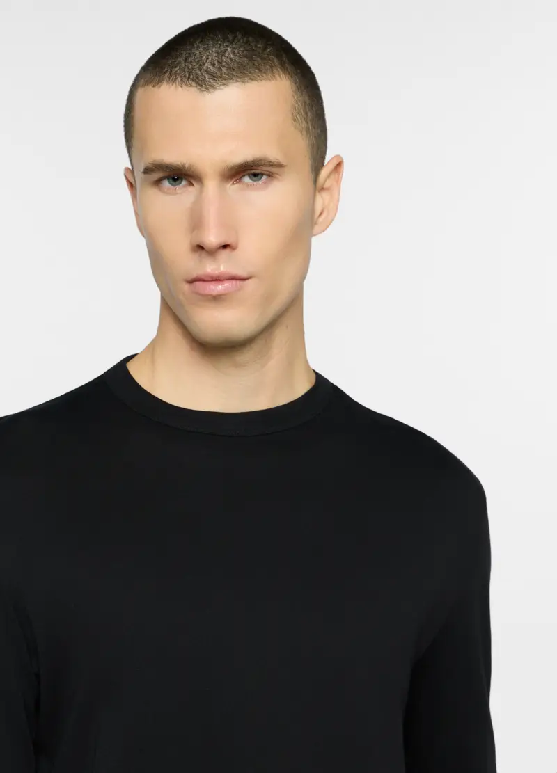 Maglietta A Maniche Lunghe In Cotone Uomo, Unisex, Nero miniatura 3