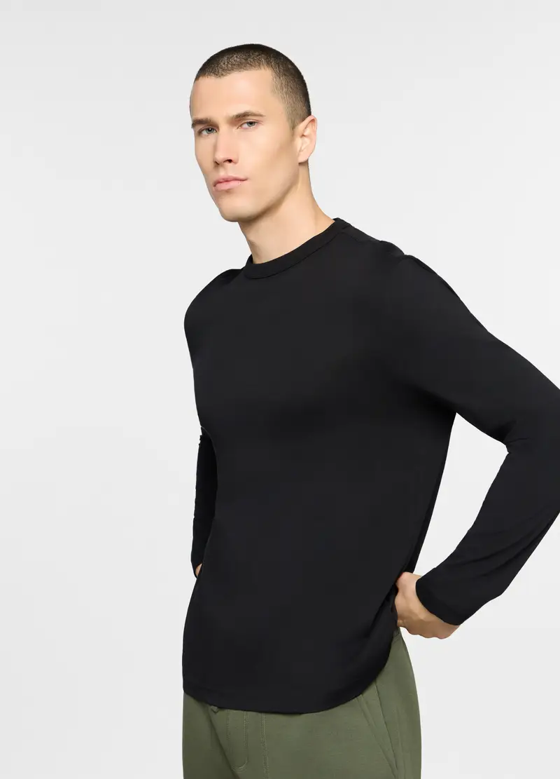 Maglietta A Maniche Lunghe In Cotone Uomo, Unisex, Nero