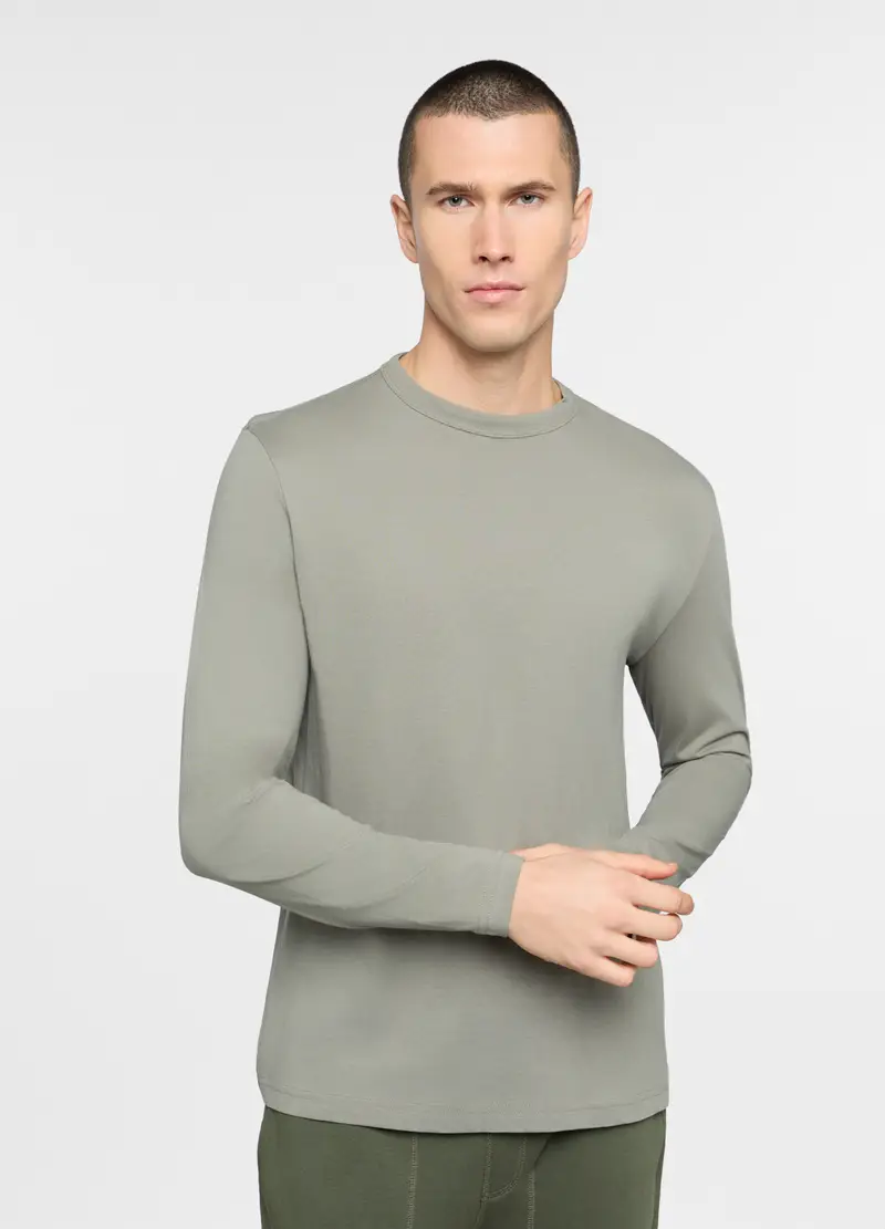 Maglietta A Maniche Lunghe In Cotone Uomo, Unisex, Verde salvia