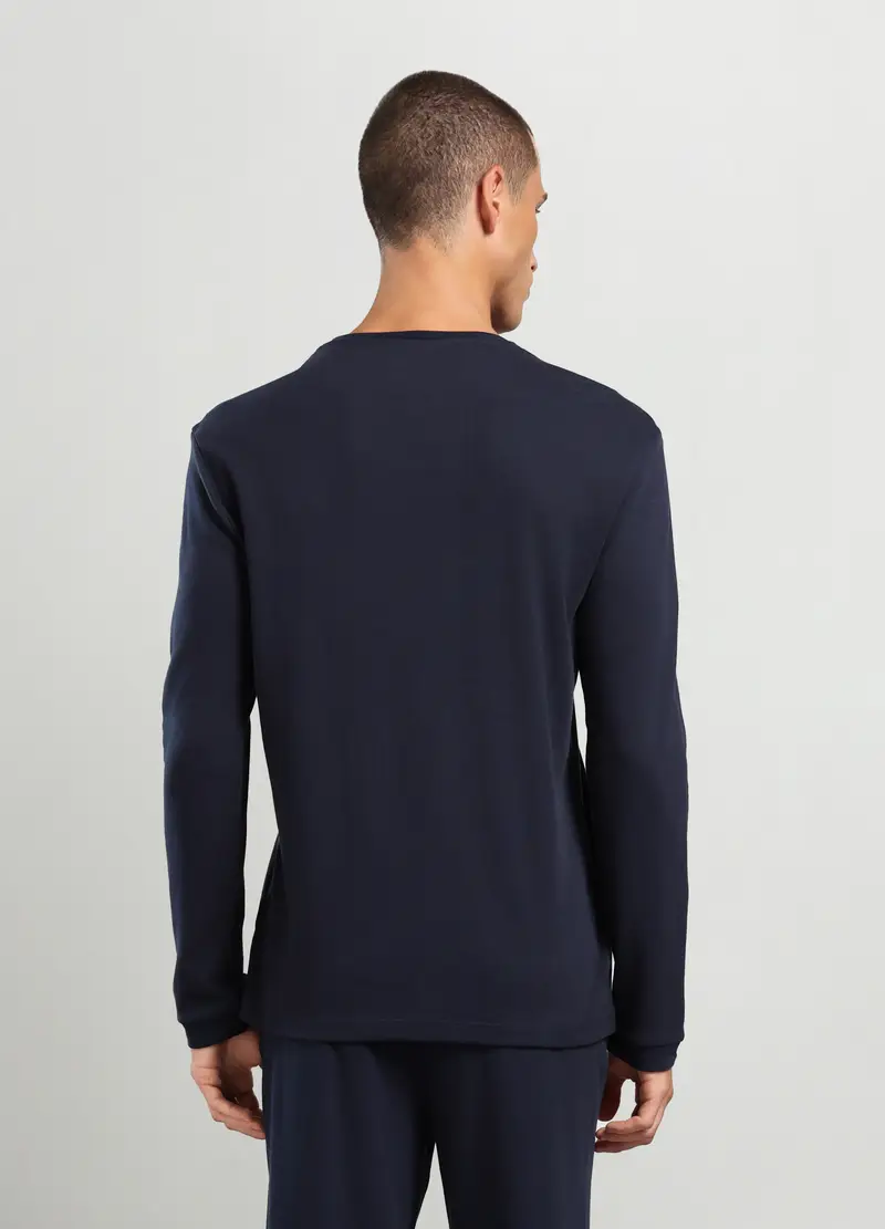 Maglietta A Maniche Lunghe In Puro Cotone Uomo, Blu scuro miniatura 2