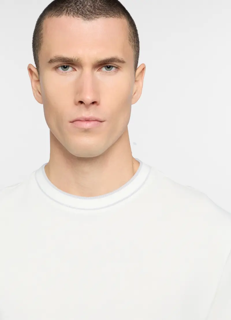 Maglietta Girocollo In Piquet Di Cotone Uomo, Unisex, Bianco latte miniatura 3