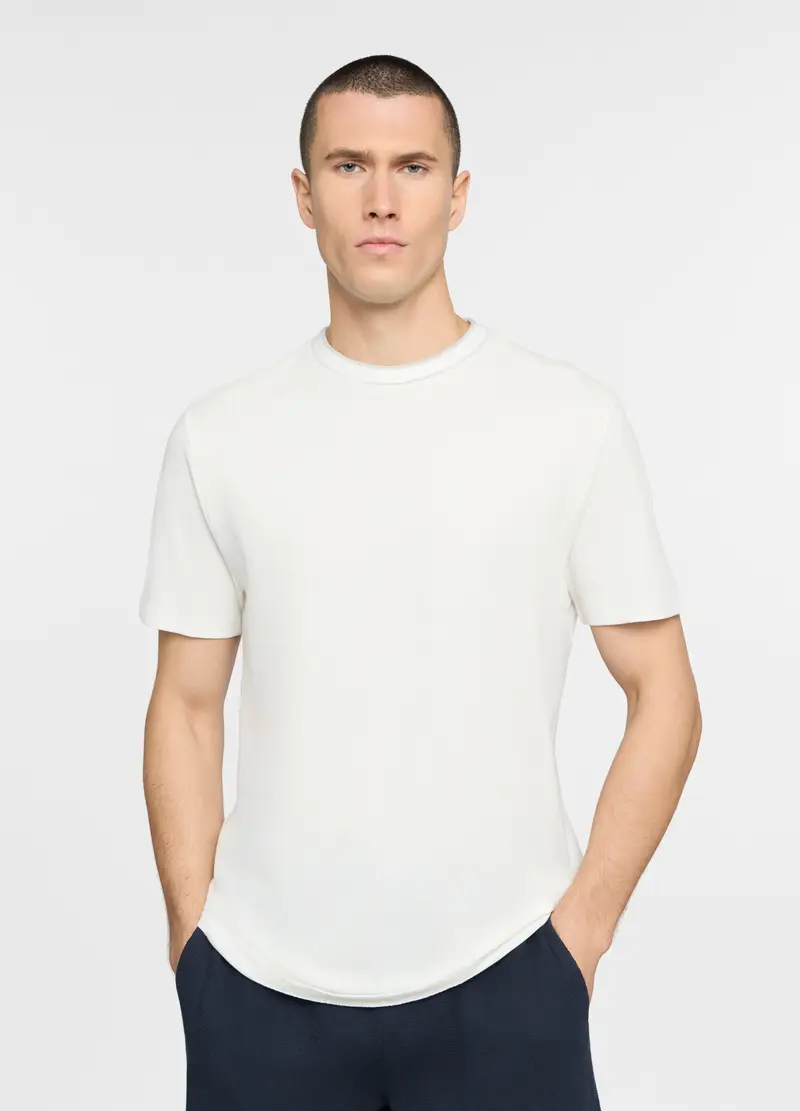 Maglietta Girocollo In Piquet Di Cotone Uomo, Unisex, Bianco latte