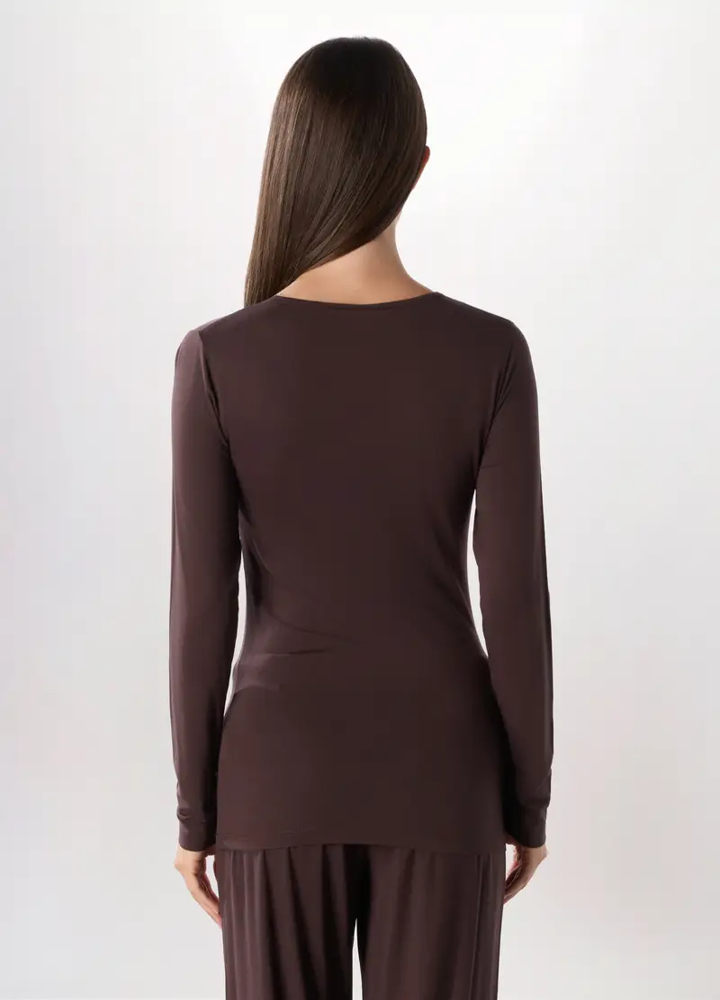 Maglietta Intima A Maniche Lunghe Donna, Marrone scuro miniatura 2