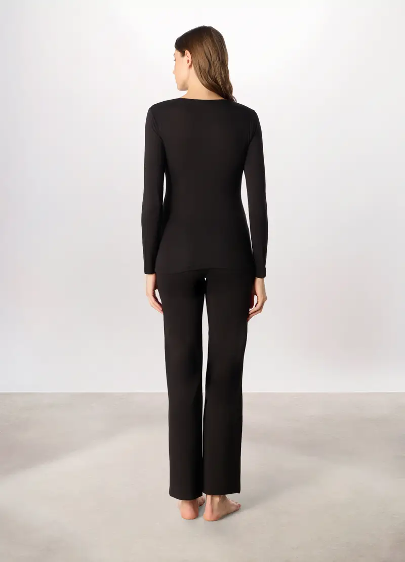 Maglietta Intima In Jersey Di Viscosa Stretch Donna, Nero miniatura 2