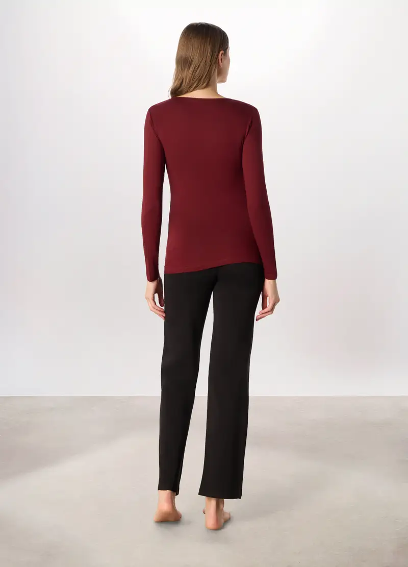 Maglietta Intima In Jersey Di Viscosa Stretch Donna, Rosso scuro miniatura 2