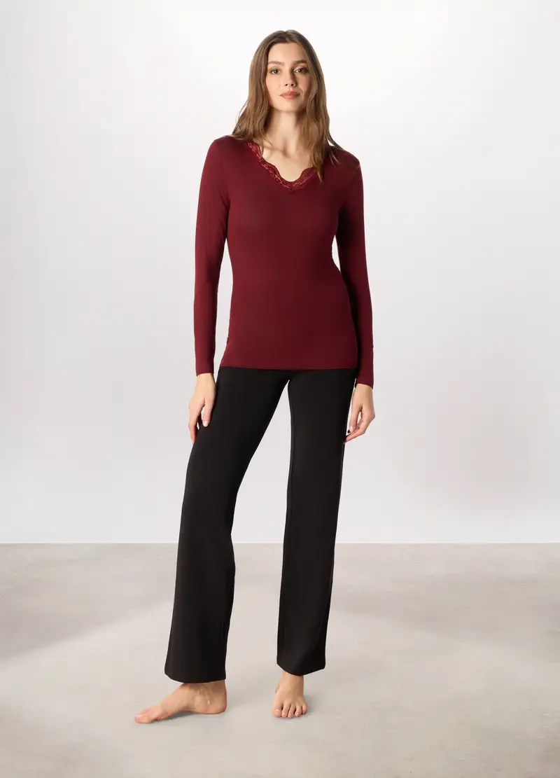 Maglietta Intima In Jersey Di Viscosa Stretch Donna, Rosso scuro