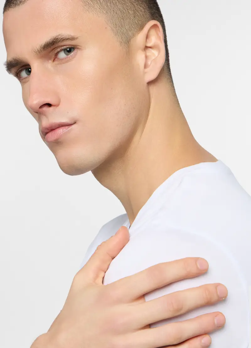 Maglietta Intima Slim In Cotone Uomo, Bianco ottico miniatura 3