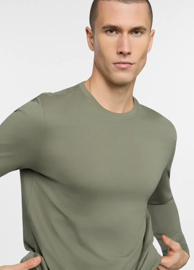 Maglietta Pigiama In Jersey Di Cotone Uomo, Verde militare miniatura 3