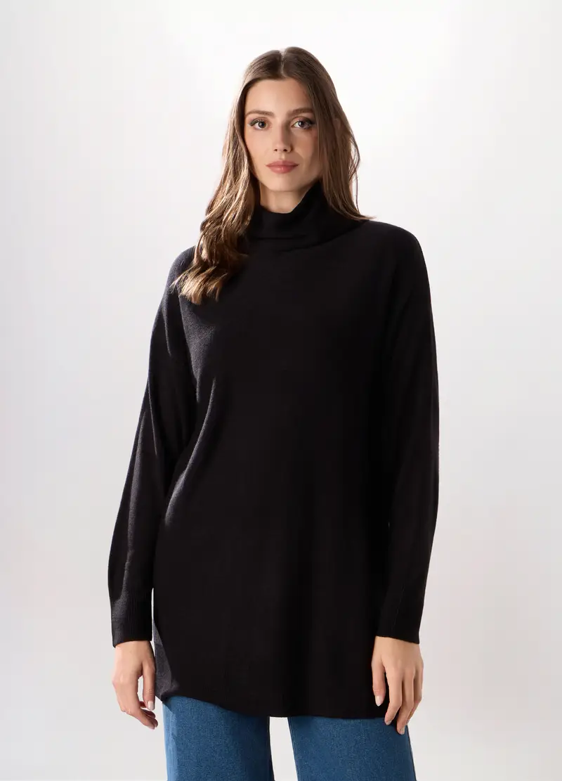 Maglione A Collo Alto Donna, Nero miniatura 3
