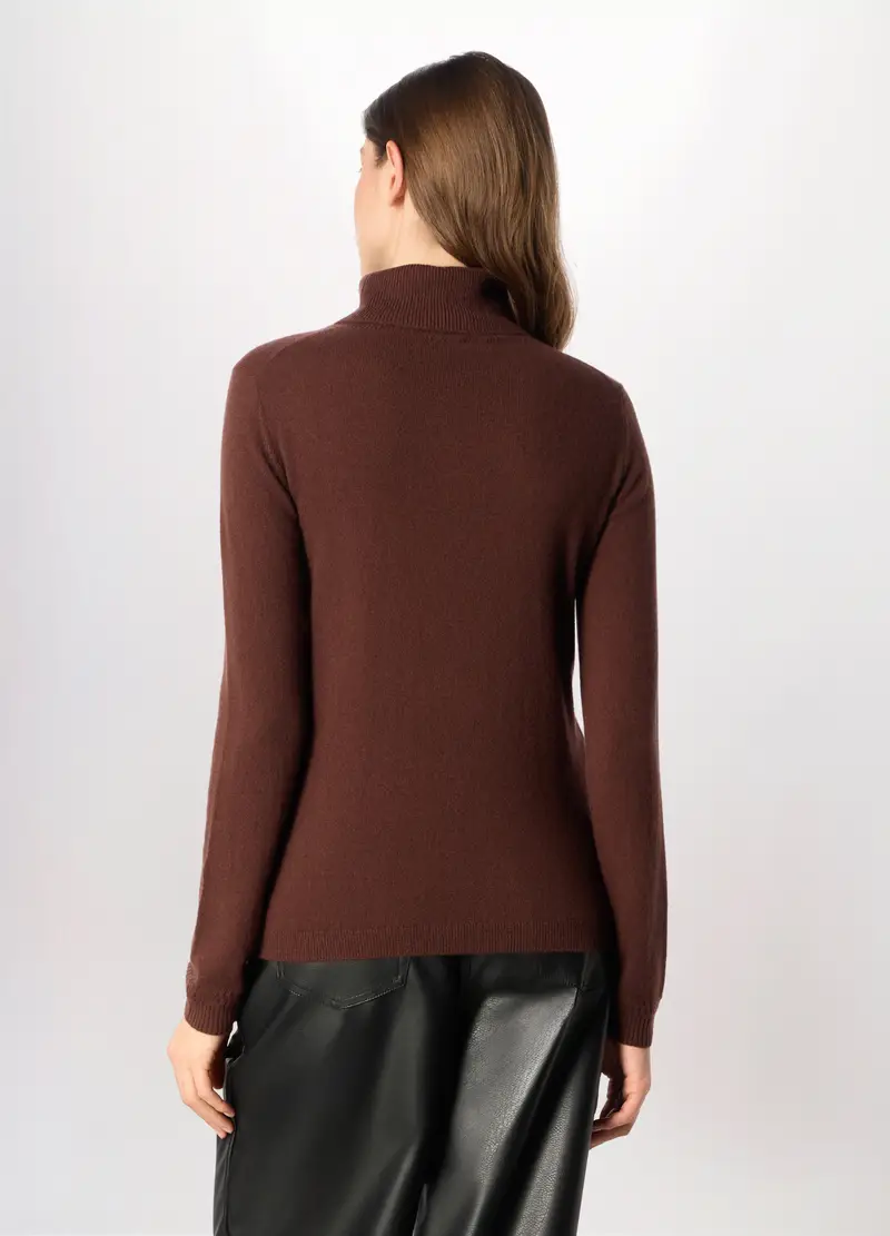 Maglione A Collo Alto In Puro Cashmere Donna, Marrone cioccolato miniatura 2