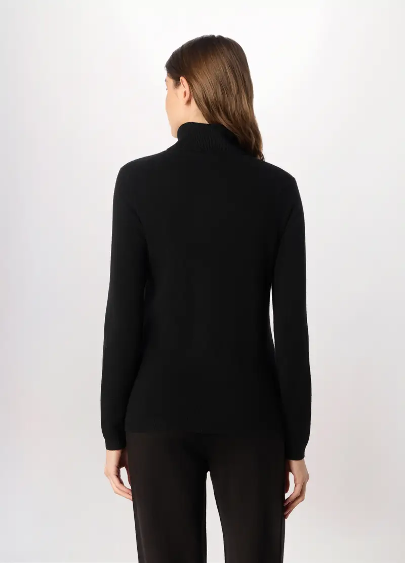 Maglione A Collo Alto In Puro Cashmere Donna, Nero miniatura 2