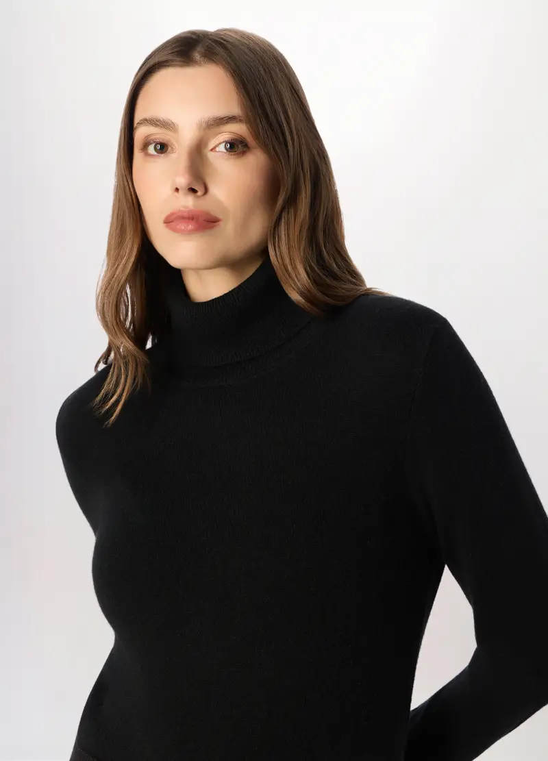 Maglione A Collo Alto In Puro Cashmere Donna, Nero miniatura 3