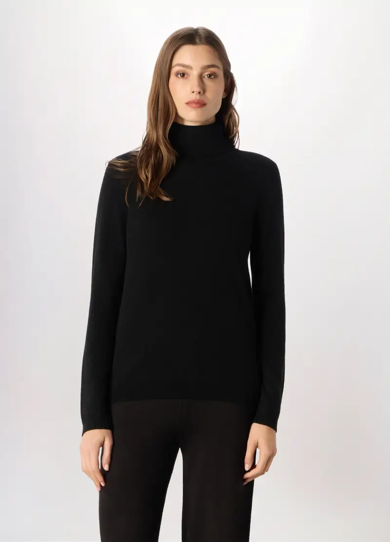Maglione A Collo Alto In Puro Cashmere Donna, Nero