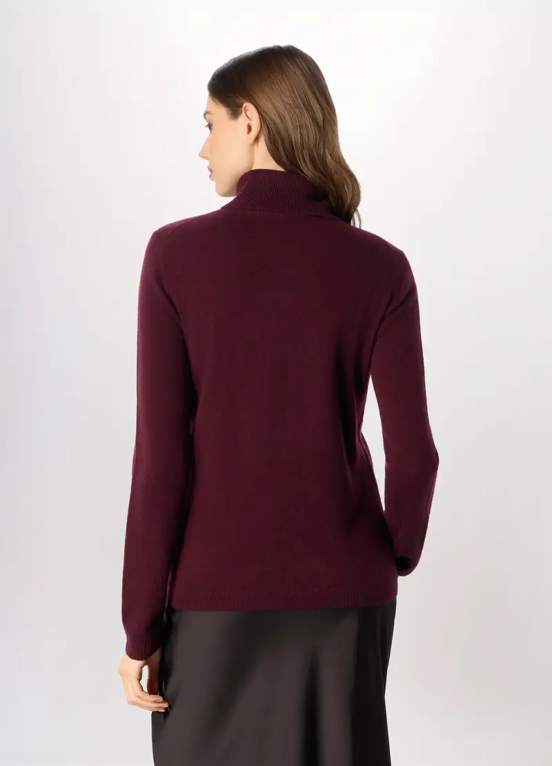 Maglione A Collo Alto In Puro Cashmere Donna, Rosso bordeaux miniatura 2