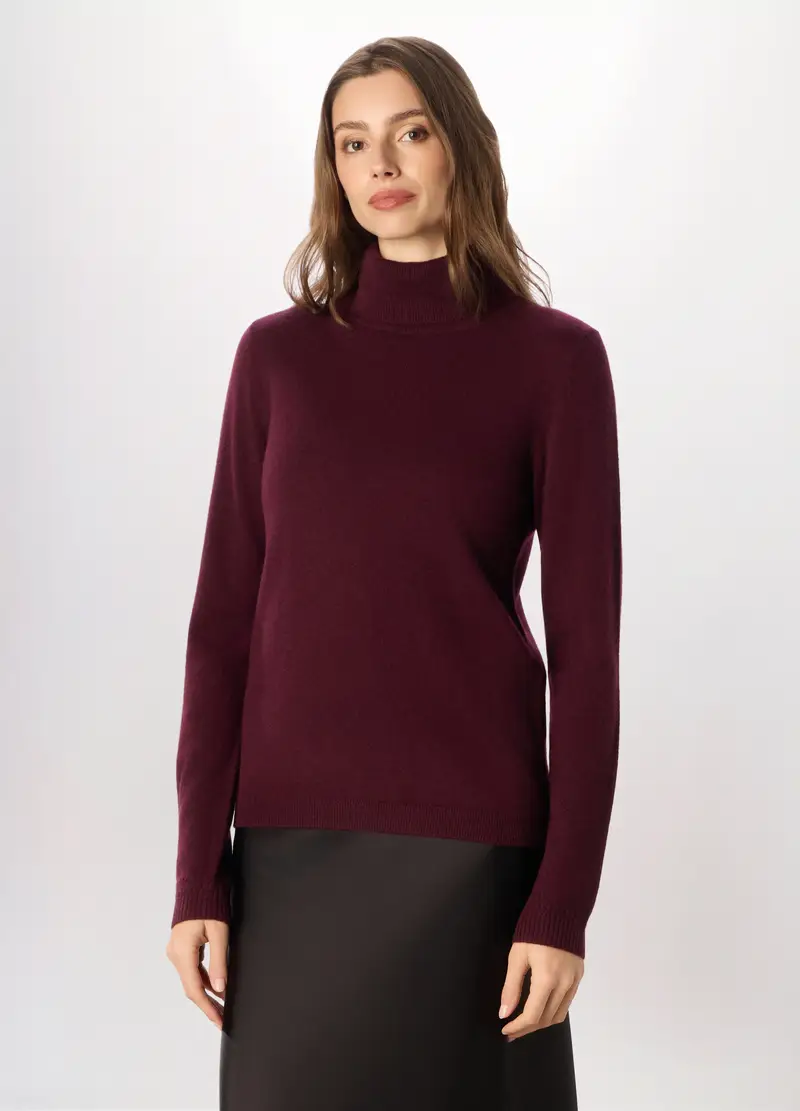 Maglione A Collo Alto In Puro Cashmere Donna, Rosso bordeaux