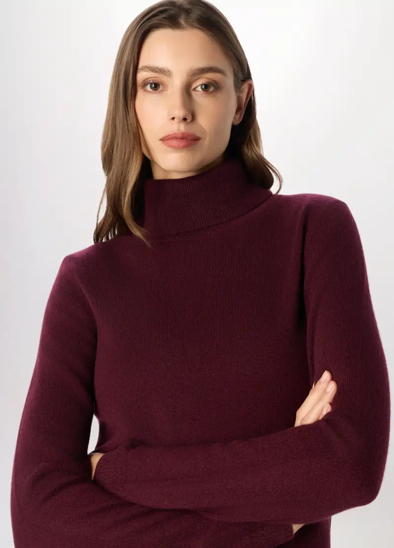 Maglione A Collo Alto In Puro Cashmere Donna, Rosso bordeaux miniatura 3