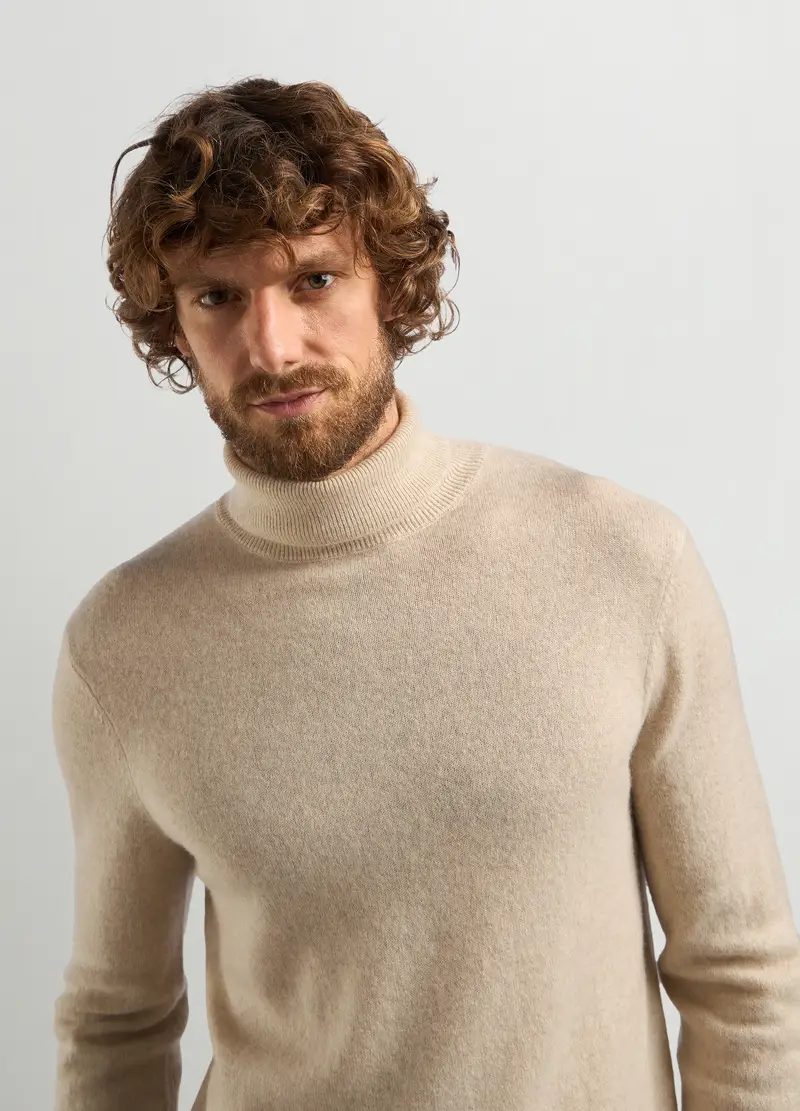 Maglione A Collo Alto In Puro Cashmere Uomo, Beige miniatura 3