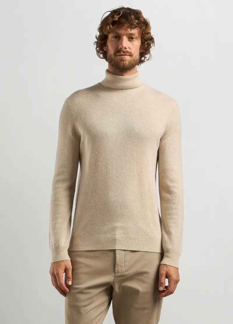 Maglione A Collo Alto In Puro Cashmere Uomo, Beige