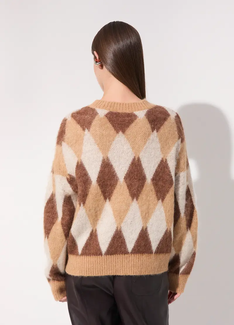 Maglione A Rombi Misto Mohair Donna, Unisex, Beige miniatura 3