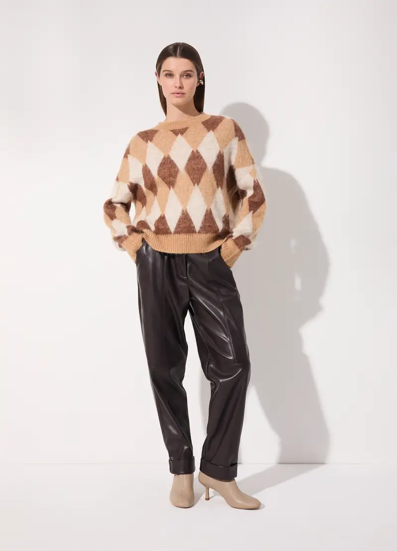 Maglione A Rombi Misto Mohair Donna, Unisex, Beige