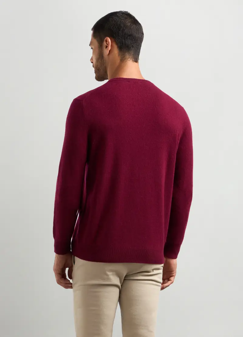 Maglione Collo A V In Puro Cashmere Uomo, Rosso burgundy miniatura 2