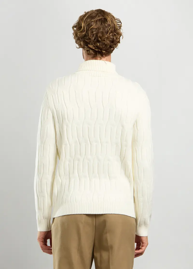 Maglione Collo Alto A Trecce Uomo, Bianco panna miniatura 2
