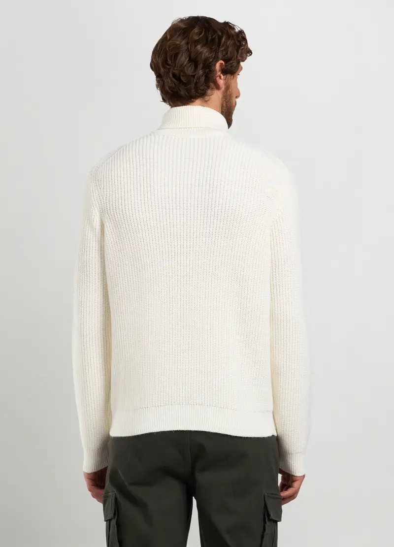 Maglione Collo Alto Costa Inglese Uomo, Bianco miniatura 2