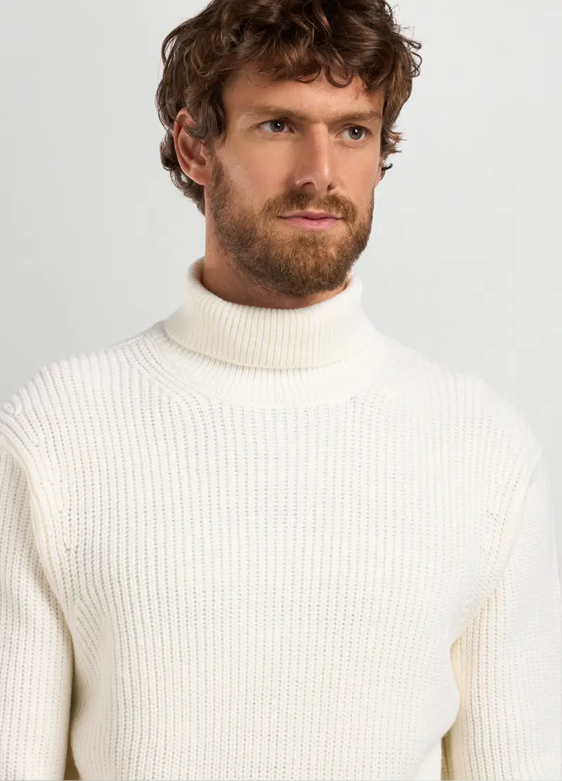 Maglione Collo Alto Costa Inglese Uomo, Bianco miniatura 3