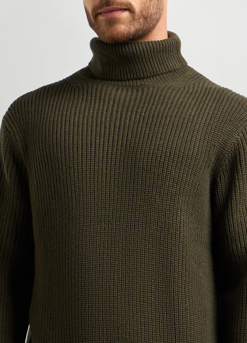 Maglione Collo Alto Costa Inglese Uomo, Verde scuro miniatura 3
