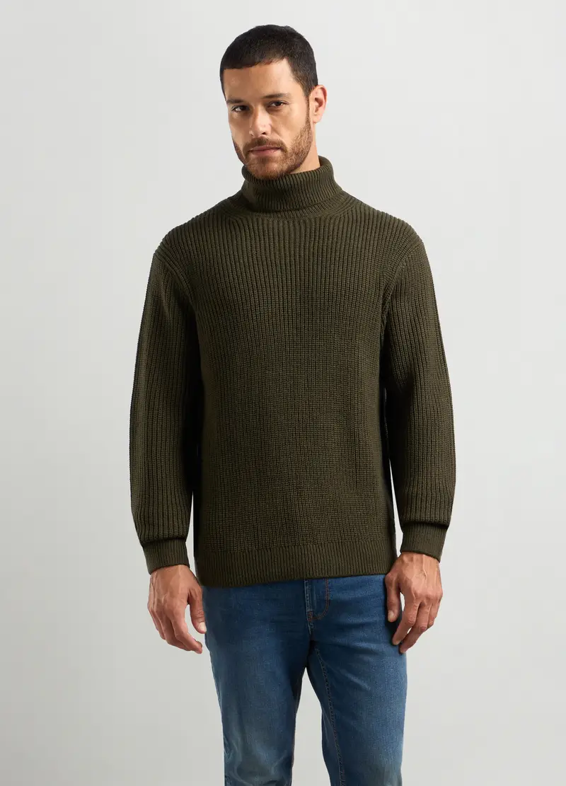 Maglione Collo Alto Costa Inglese Uomo, Verde scuro