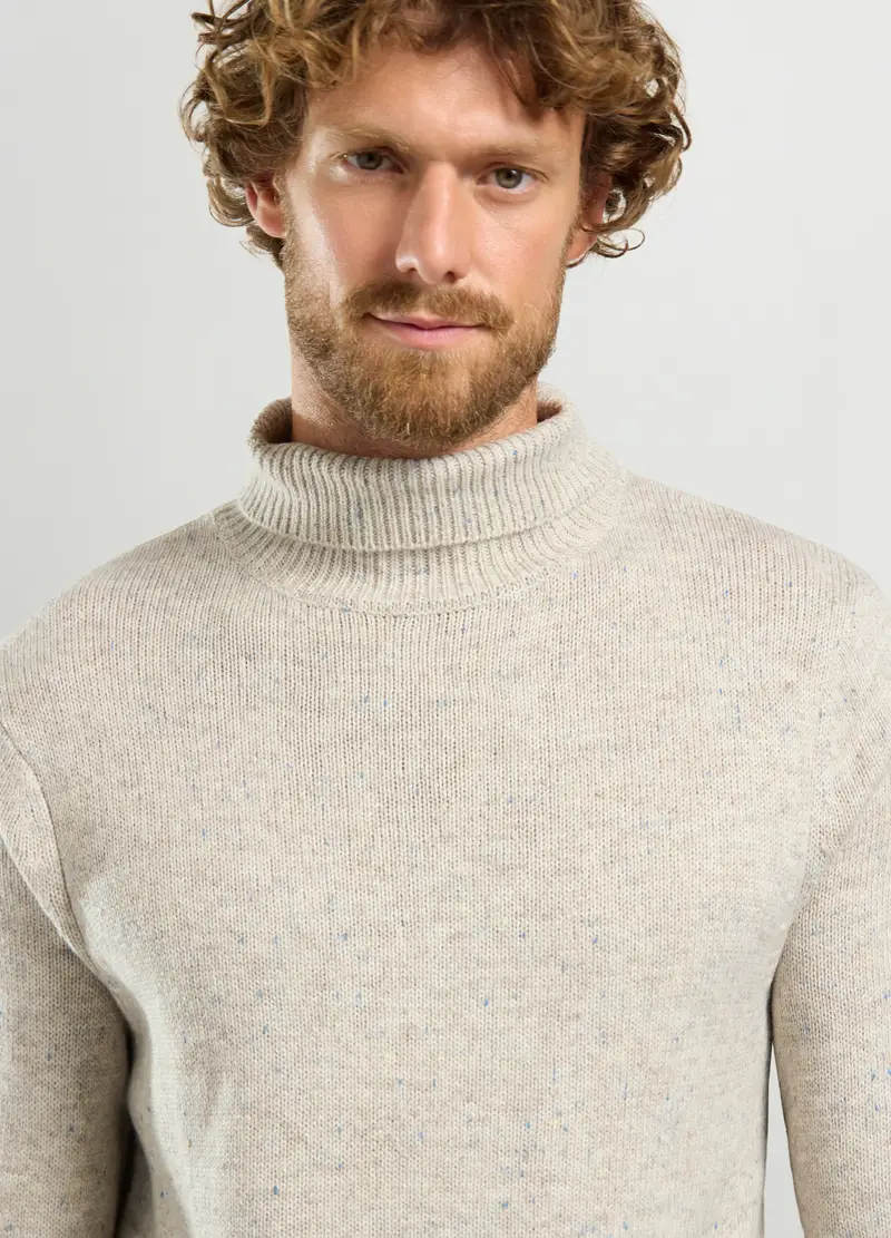 Maglione Collo Alto Maglia Rasata Uomo, Bianco avorio miniatura 3