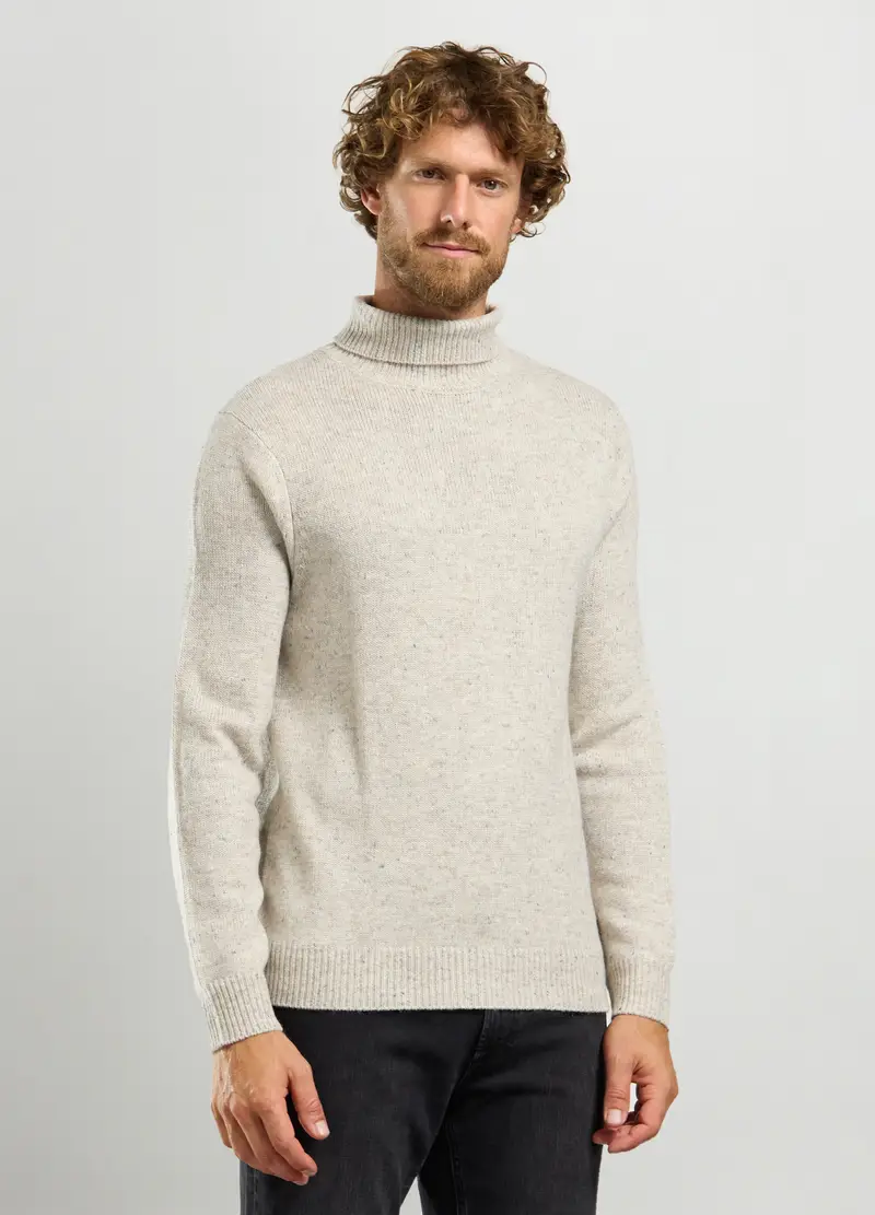 Maglione Collo Alto Maglia Rasata Uomo, Bianco avorio