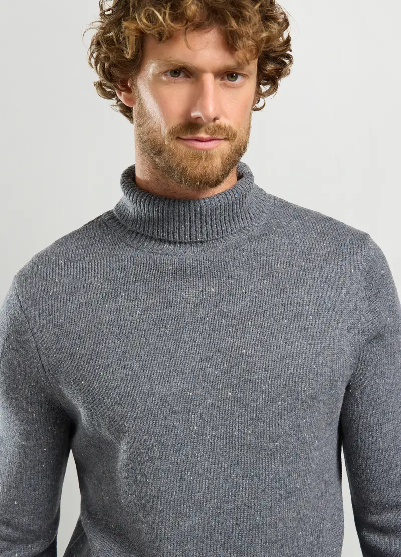 Maglione Collo Alto Maglia Rasata Uomo, Grigio chiaro miniatura 3