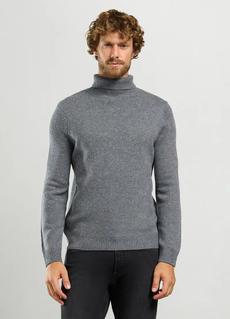 Maglione Collo Alto Maglia Rasata Uomo, Grigio chiaro