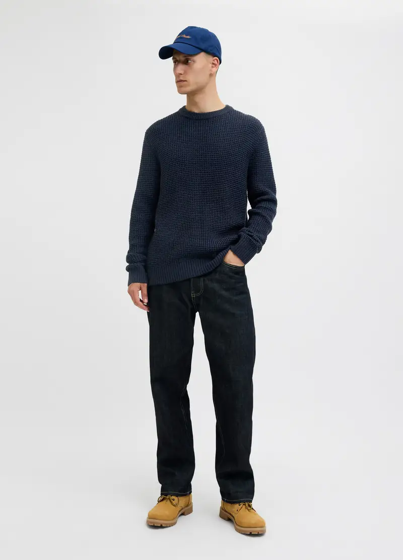 Maglione Con Lavorazione In Rilievo Uomo, Unisex, Blu scuro miniatura 3