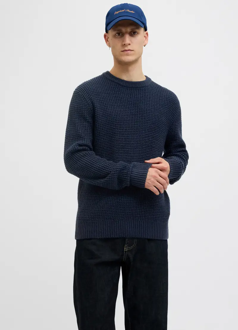 Maglione Con Lavorazione In Rilievo Uomo, Unisex, Blu scuro