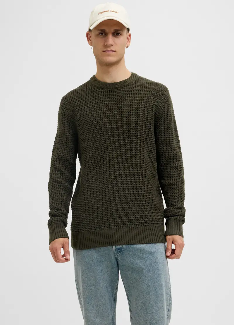 Maglione Con Lavorazione In Rilievo Uomo, Unisex, Verde muschio