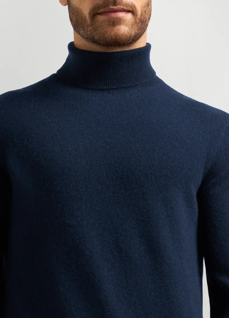 Maglione Dolcevita In Puro Cashmere Uomo, Blu navy miniatura 3
