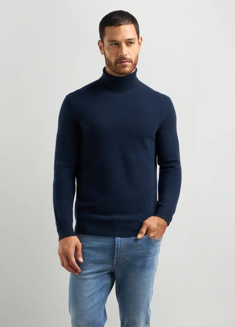 Maglione Dolcevita In Puro Cashmere Uomo, Blu navy