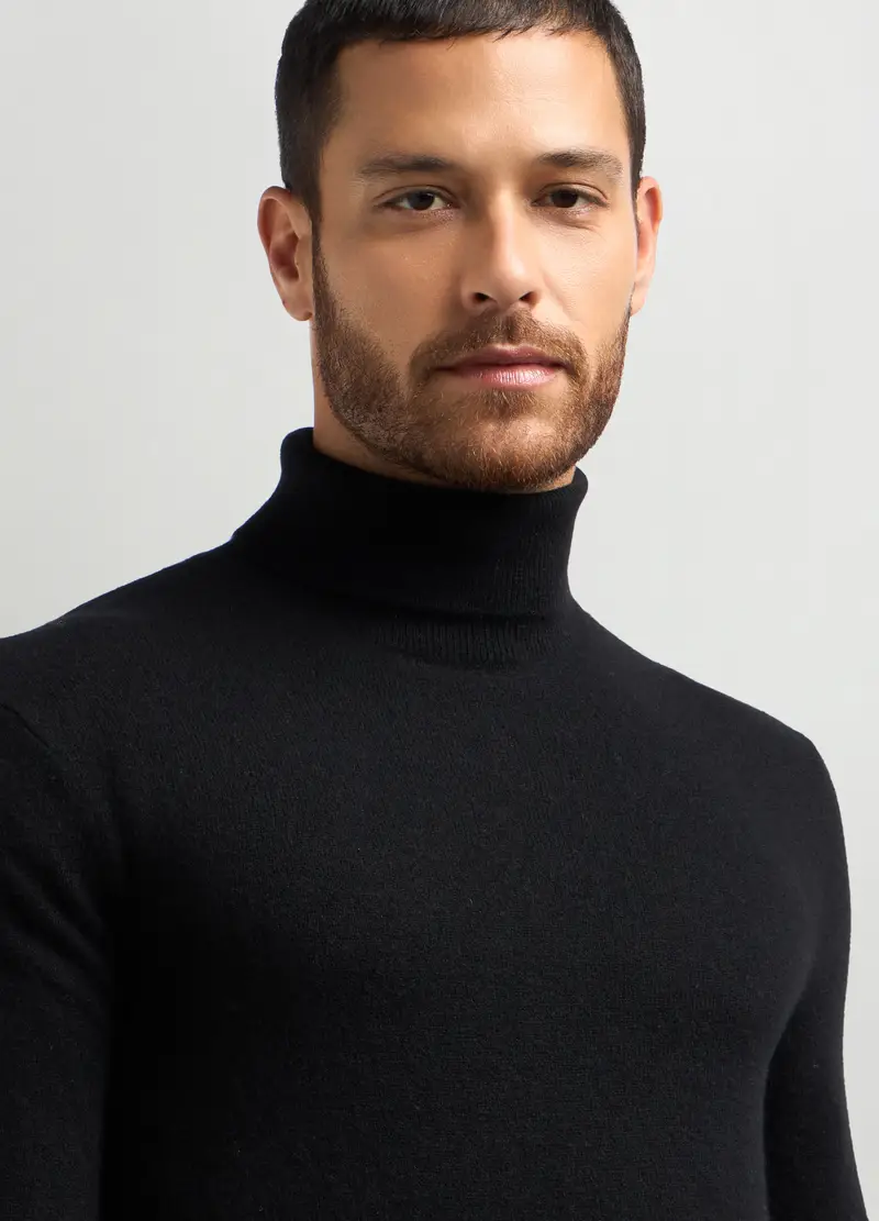 Maglione Dolcevita In Puro Cashmere Uomo, Nero miniatura 3