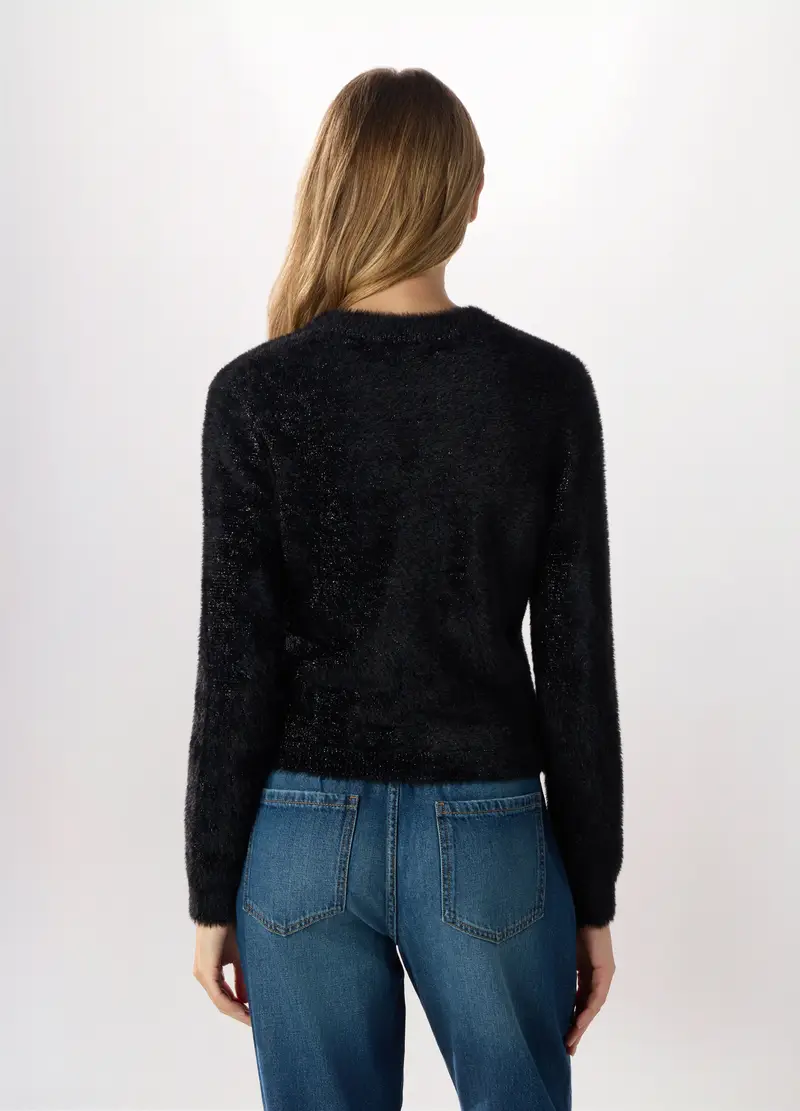 Maglione Fluffy Con Filo Lurex Donna, Nero miniatura 2