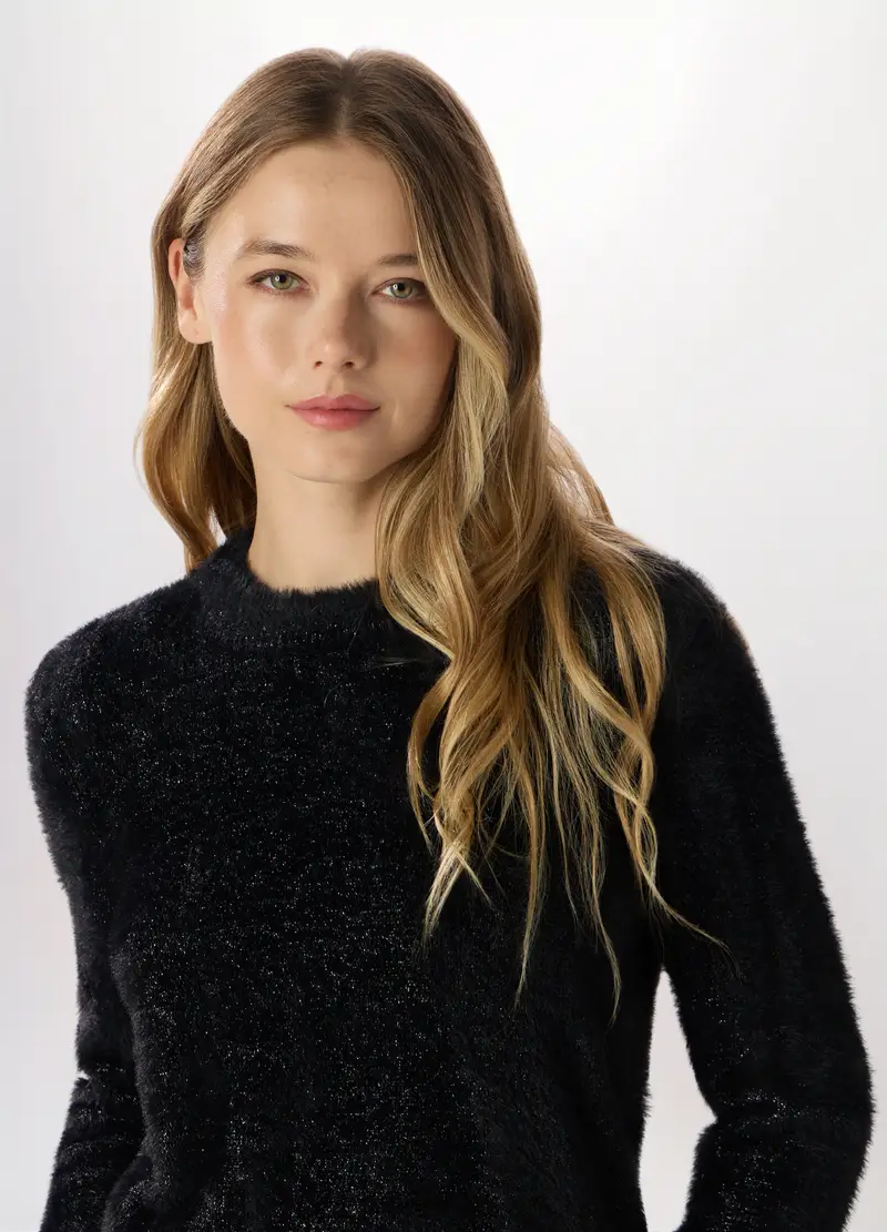 Maglione Fluffy Con Filo Lurex Donna, Nero miniatura 3