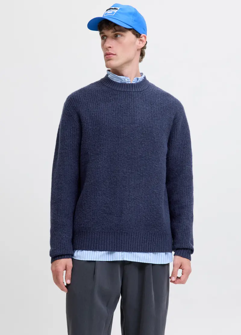 Maglione Girocollo A Coste Uomo, Unisex, Blu navy