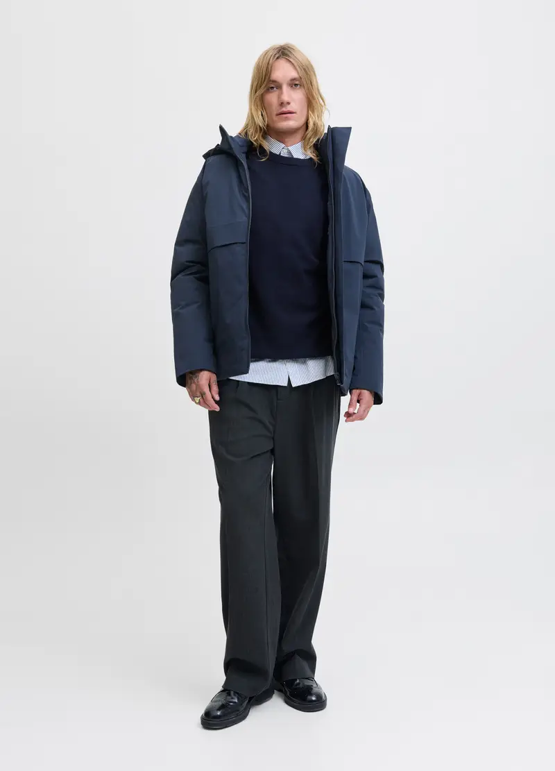 Maglione Girocollo A Maglia Rasata Uomo, Blu scuro